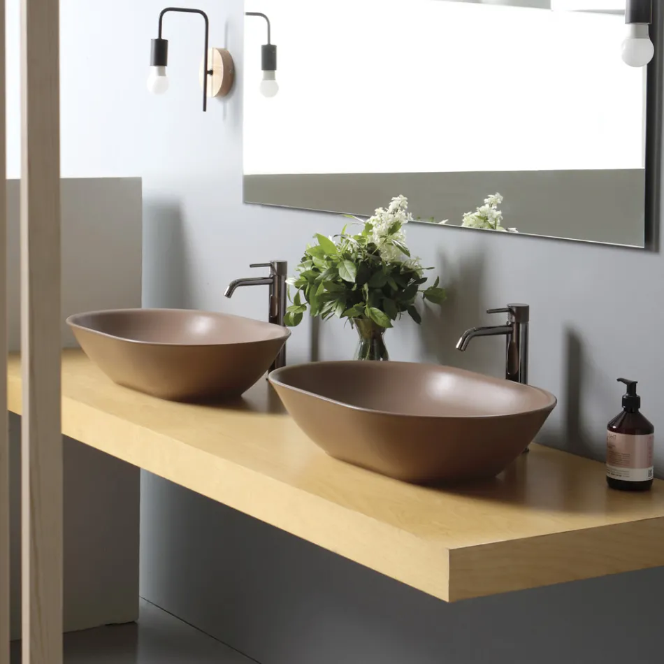 Lavabo da Appoggio Ovale in Ceramica Opaca Realizzato in Italia - Nelly Viadurini