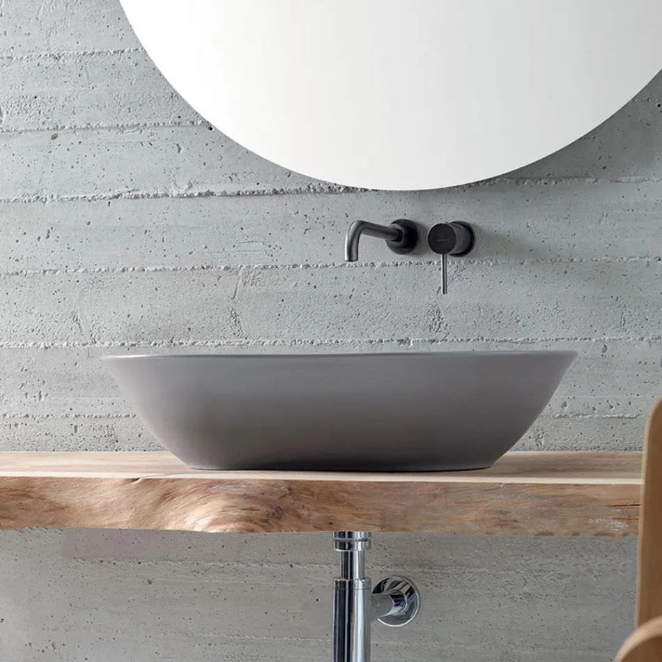 Lavabo da Appoggio Ovale in Ceramica Opaca Realizzato in Italia - Nelly Viadurini