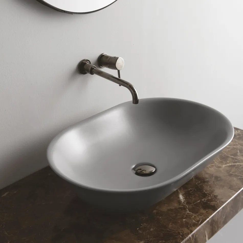 Lavabo da Appoggio Ovale in Ceramica Opaca Realizzato in Italia - Nelly Viadurini
