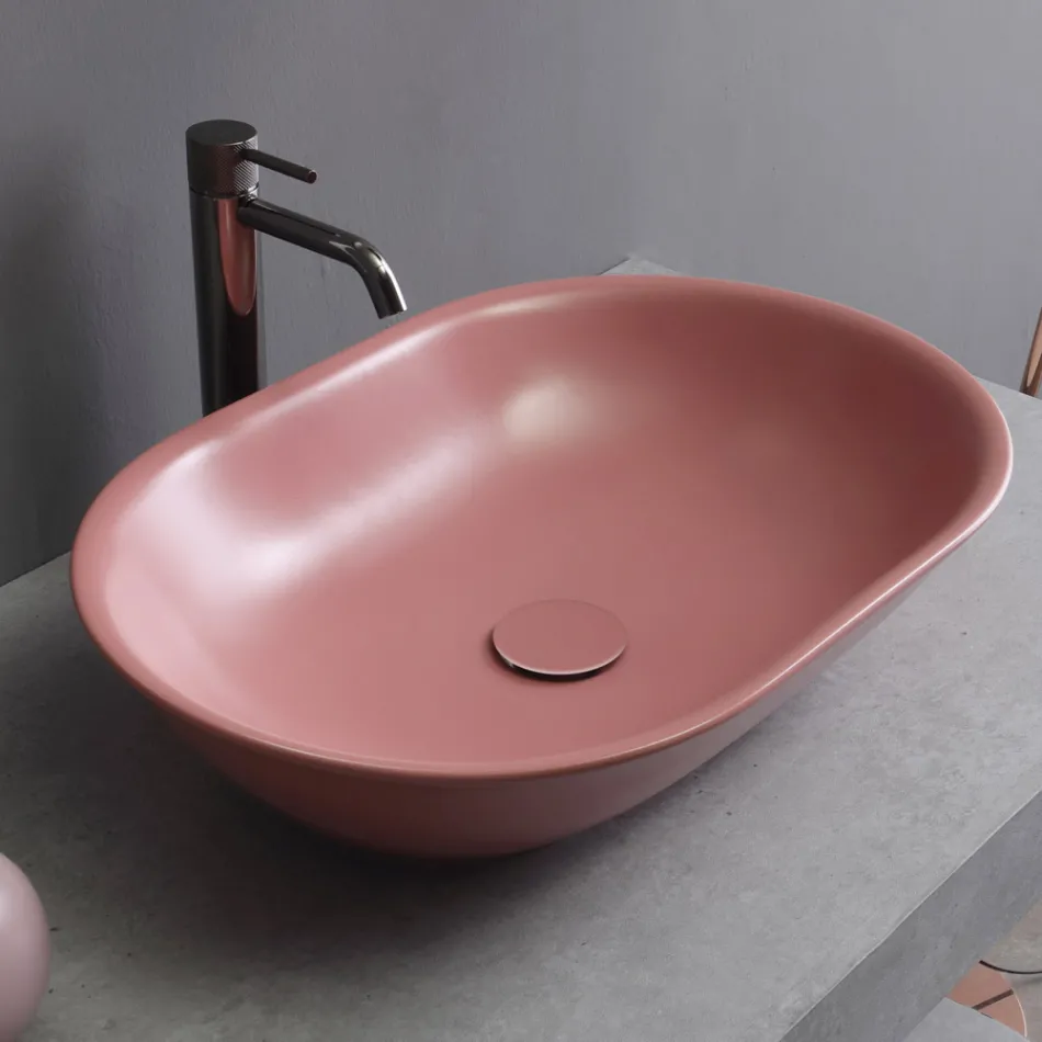 Lavabo da Appoggio Ovale in Ceramica Opaca Realizzato in Italia - Nelly Viadurini