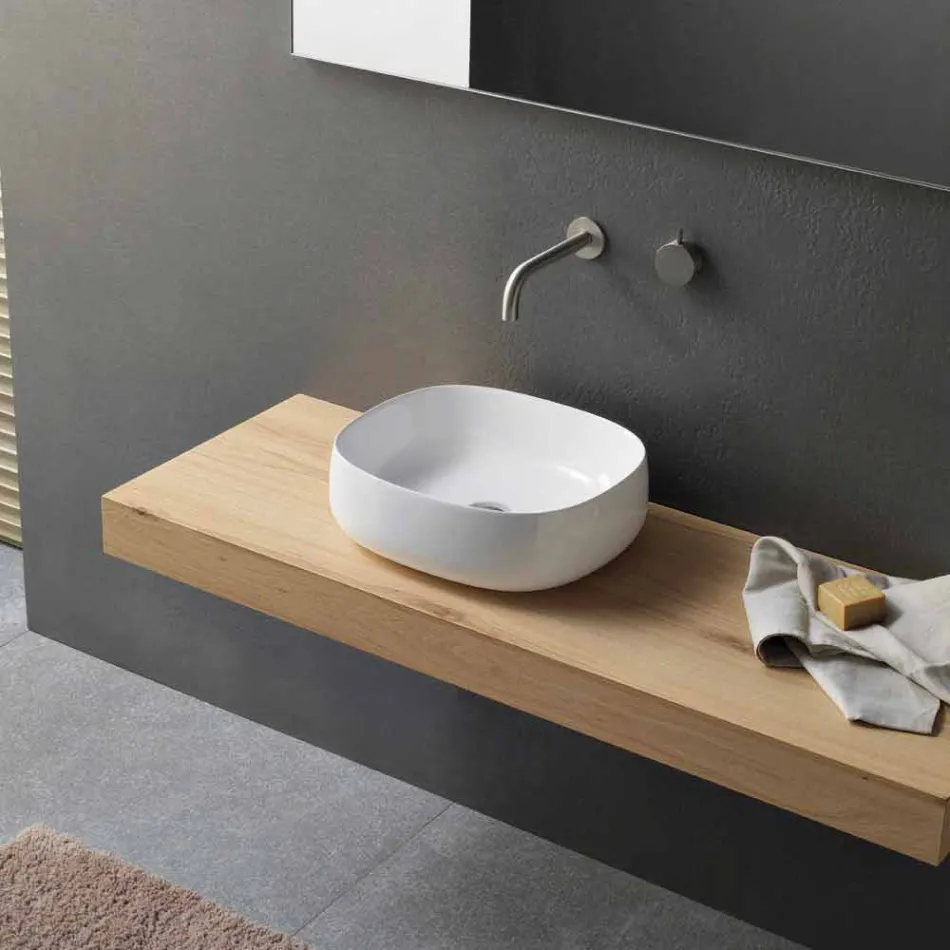 Lavabo da Appoggio per Bagno in Ceramica Bianca Design Ovale Moderno - Tune3 Viadurini