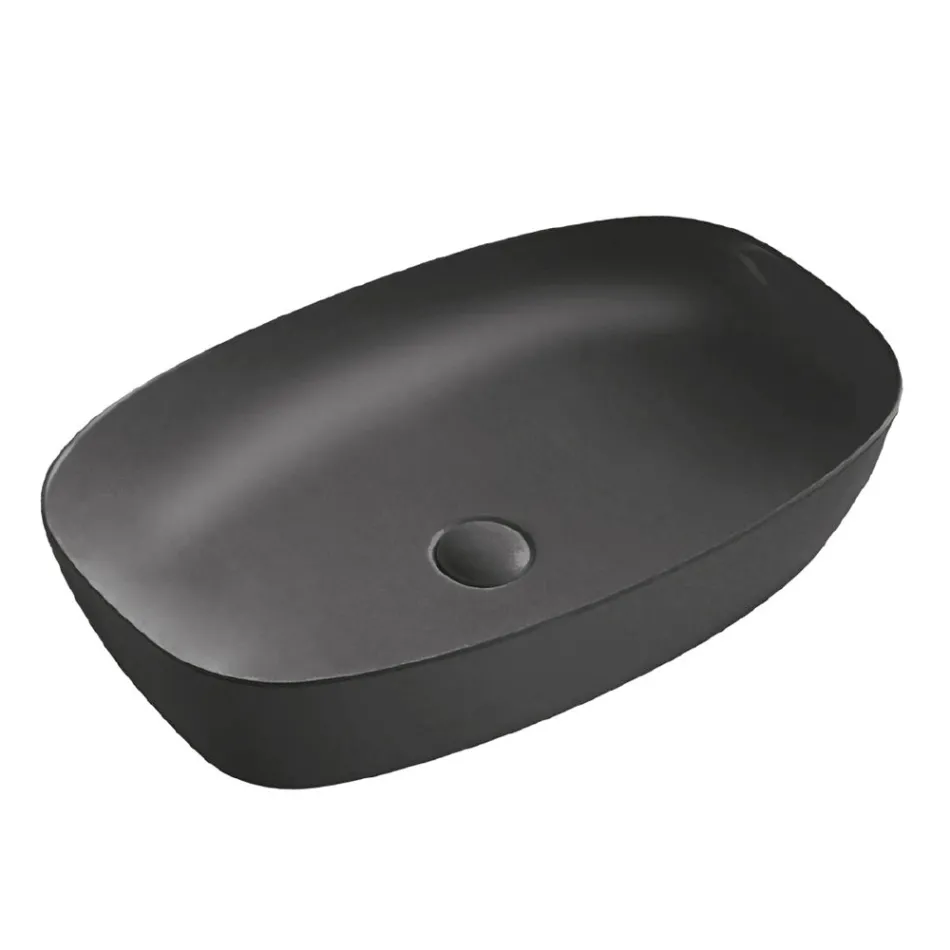 Lavabo da Appoggio Rettangolare in Ceramica Opaca Bianca e Nera - Aster Viadurini