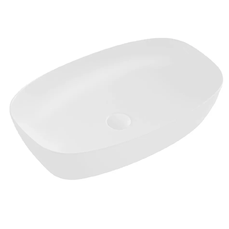 Lavabo da Appoggio Rettangolare in Ceramica Opaca Bianca e Nera - Aster Viadurini
