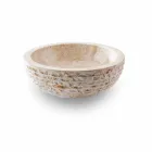 Lavabo da Appoggio Rotondo Lavorato a Mano in Marmo Bianco - Lino Viadurini