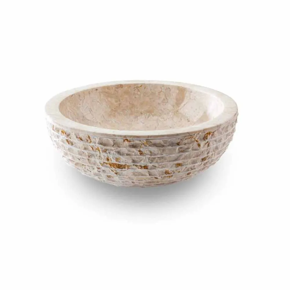 Lavabo da Appoggio Rotondo Lavorato a Mano in Marmo Bianco - Lino Viadurini