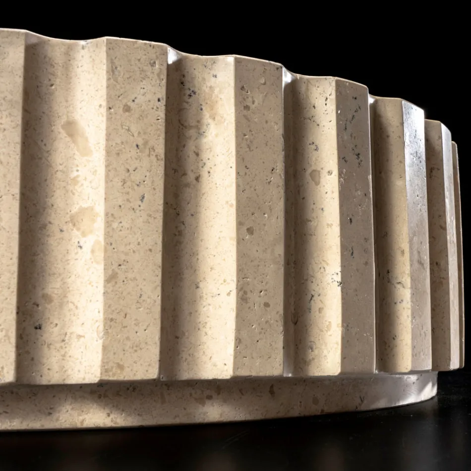 Lavabo da Appoggio Rotondo Realizzato in Marmo Travertino - Cattleya  Viadurini