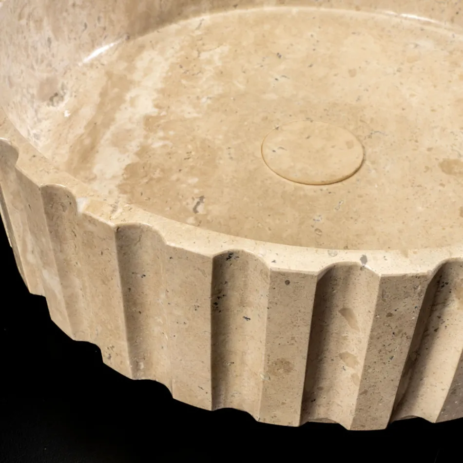 Lavabo da Appoggio Rotondo Realizzato in Marmo Travertino - Cattleya  Viadurini