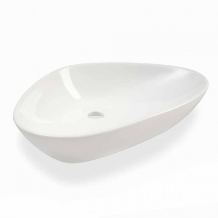 Lavabo da Appoggio Sagomato in Ceramica Bianca Made in Italy – Amburgo Viadurini
