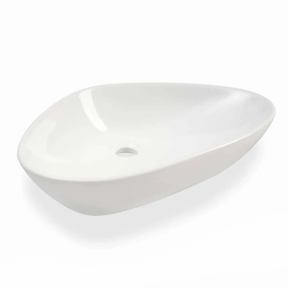 Lavabo da Appoggio Sagomato in Ceramica Bianca Made in Italy – Amburgo Viadurini