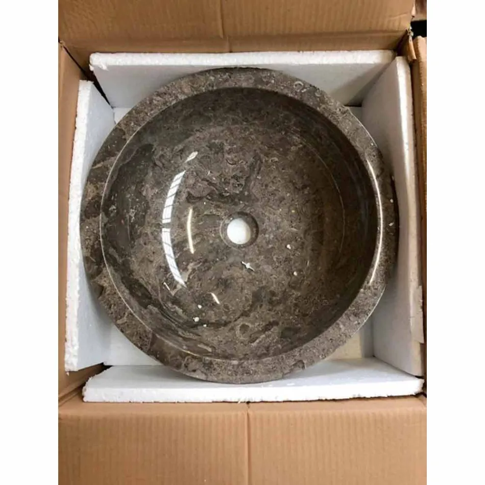 Lavabo da appoggio tondo grigio con esterno levigato Nusa Viadurini