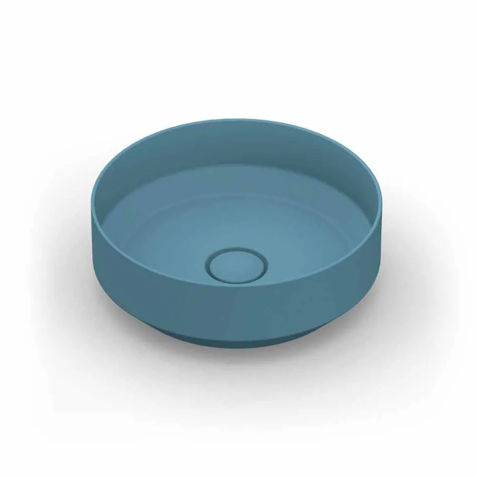 Lavabo da appoggio tondo in ceramica moderno fatto in Italia, Yoel Viadurini