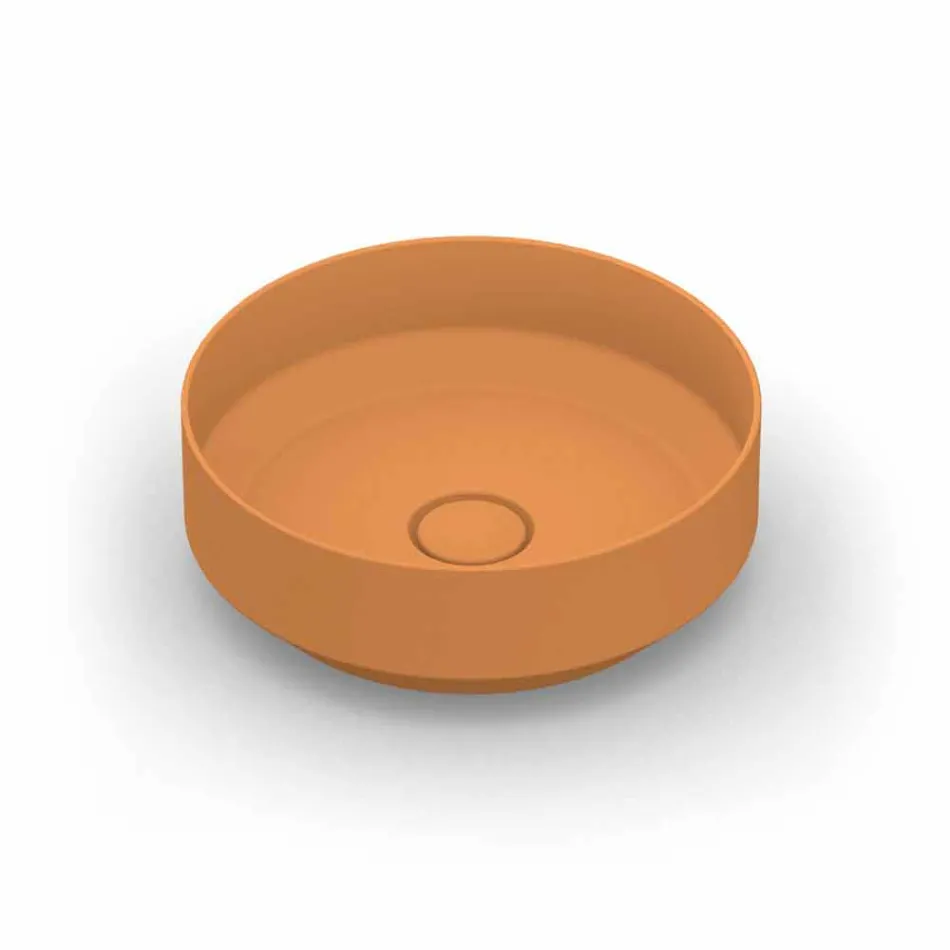 Lavabo da appoggio tondo in ceramica moderno fatto in Italia, Yoel Viadurini