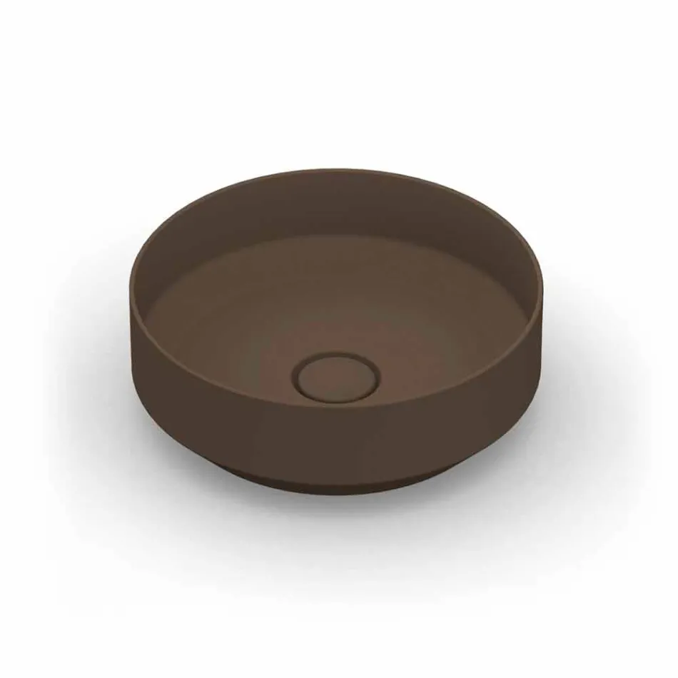 Lavabo da appoggio tondo in ceramica moderno fatto in Italia, Yoel Viadurini