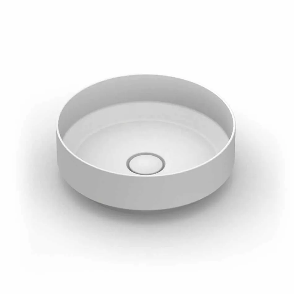 Lavabo da appoggio tondo in ceramica moderno fatto in Italia, Yoel Viadurini