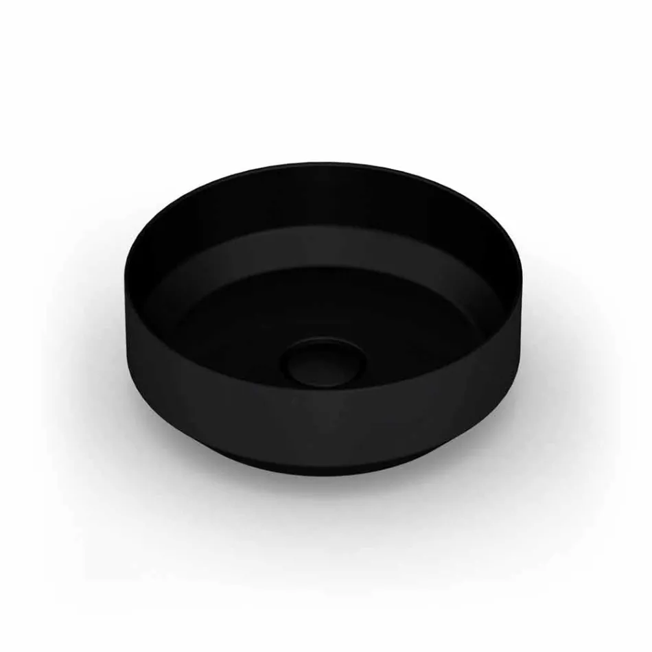 Lavabo da appoggio tondo in ceramica moderno fatto in Italia, Yoel Viadurini