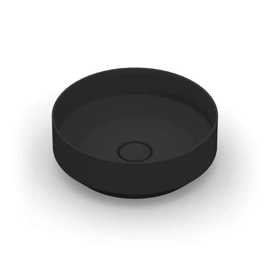 Lavabo da appoggio tondo in ceramica moderno fatto in Italia, Yoel Viadurini