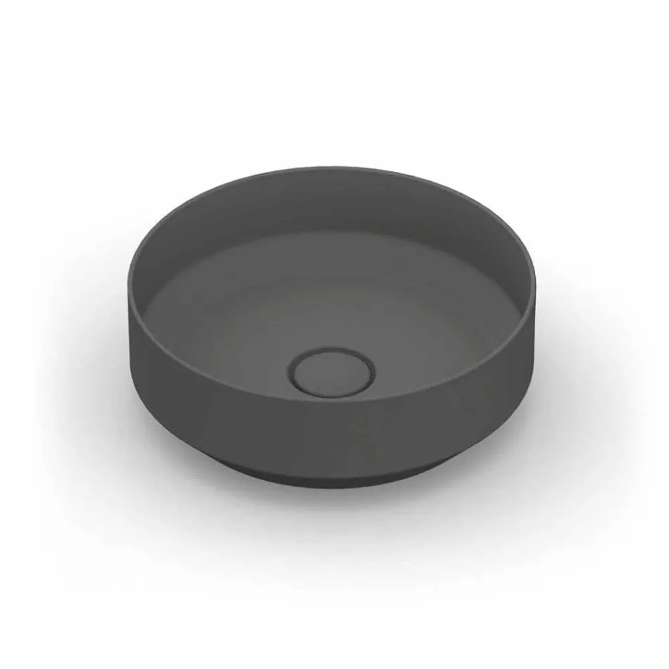 Lavabo da appoggio tondo in ceramica moderno fatto in Italia, Yoel Viadurini