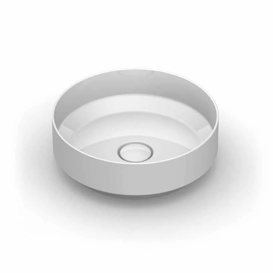 Lavabo da appoggio tondo in ceramica moderno fatto in Italia, Yoel Viadurini