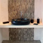 Lavabo da Appoggio Tondo in Pietra Naturale Nero Waka Viadurini