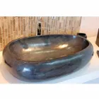 Lavabo da Appoggio Tondo in Pietra Naturale Nero Waka Viadurini