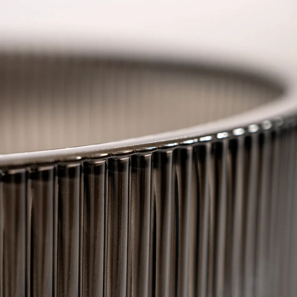 Lavabo da Appoggio Tondo in Vetro Veneziano Plissè Made in Italy - Zircone  Viadurini