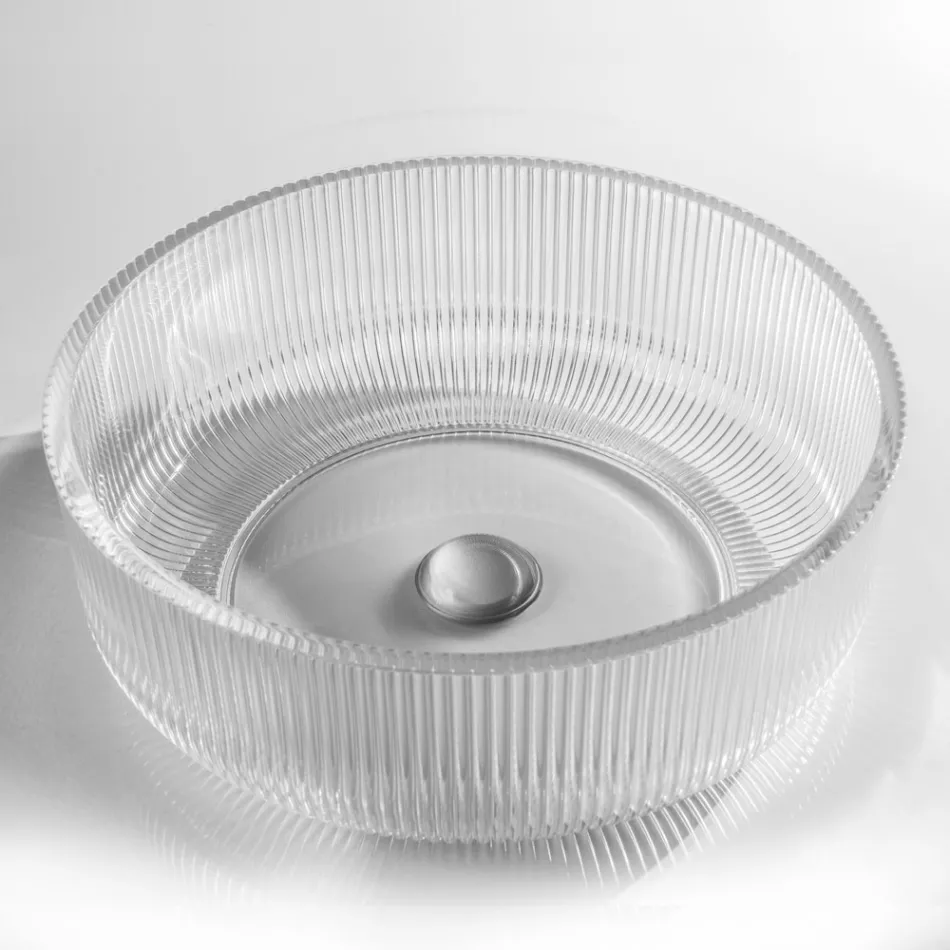 Lavabo da Appoggio Tondo in Vetro Veneziano Plissè Made in Italy - Zircone  Viadurini