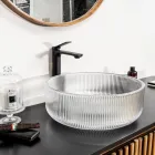 Lavabo da Appoggio Tondo in Vetro Veneziano Plissè Made in Italy - Zircone  Viadurini