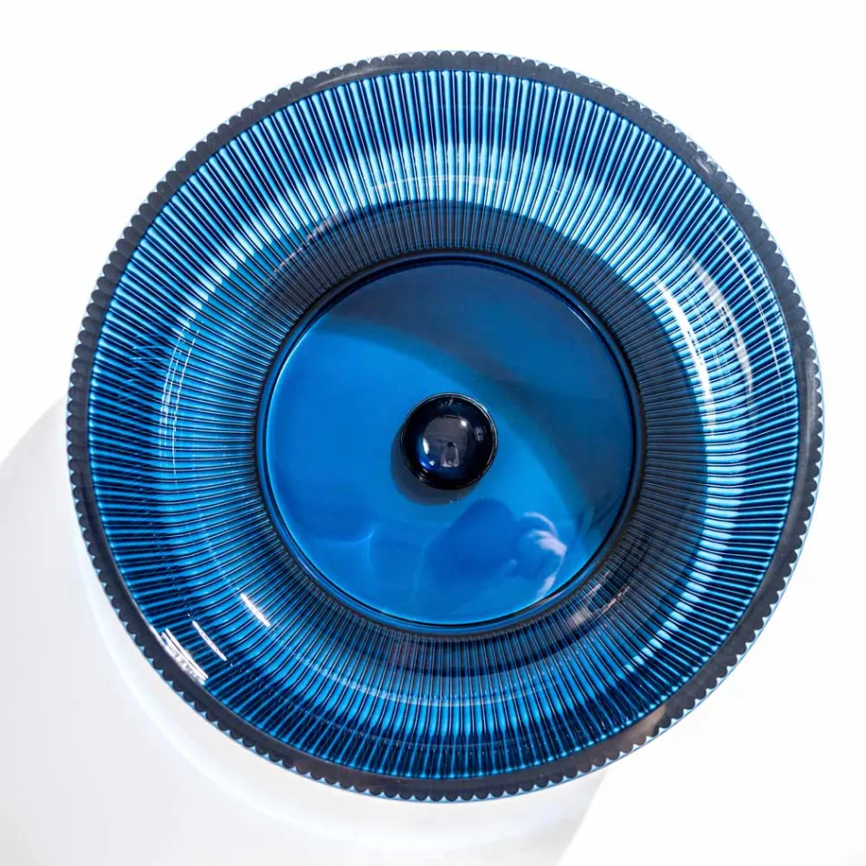 Lavabo da Appoggio Tondo in Vetro Veneziano Plissè Made in Italy - Zircone  Viadurini