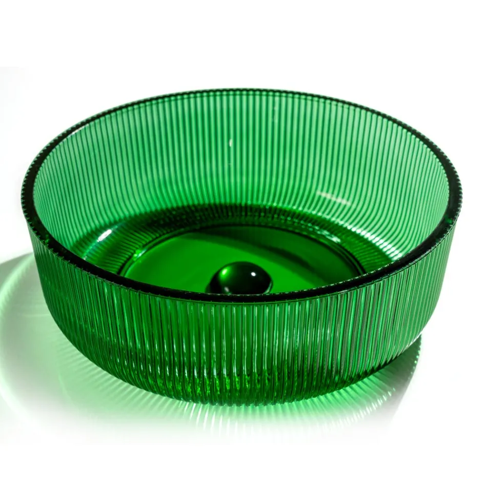 Lavabo da Appoggio Tondo in Vetro Veneziano Plissè Made in Italy - Zircone  Viadurini