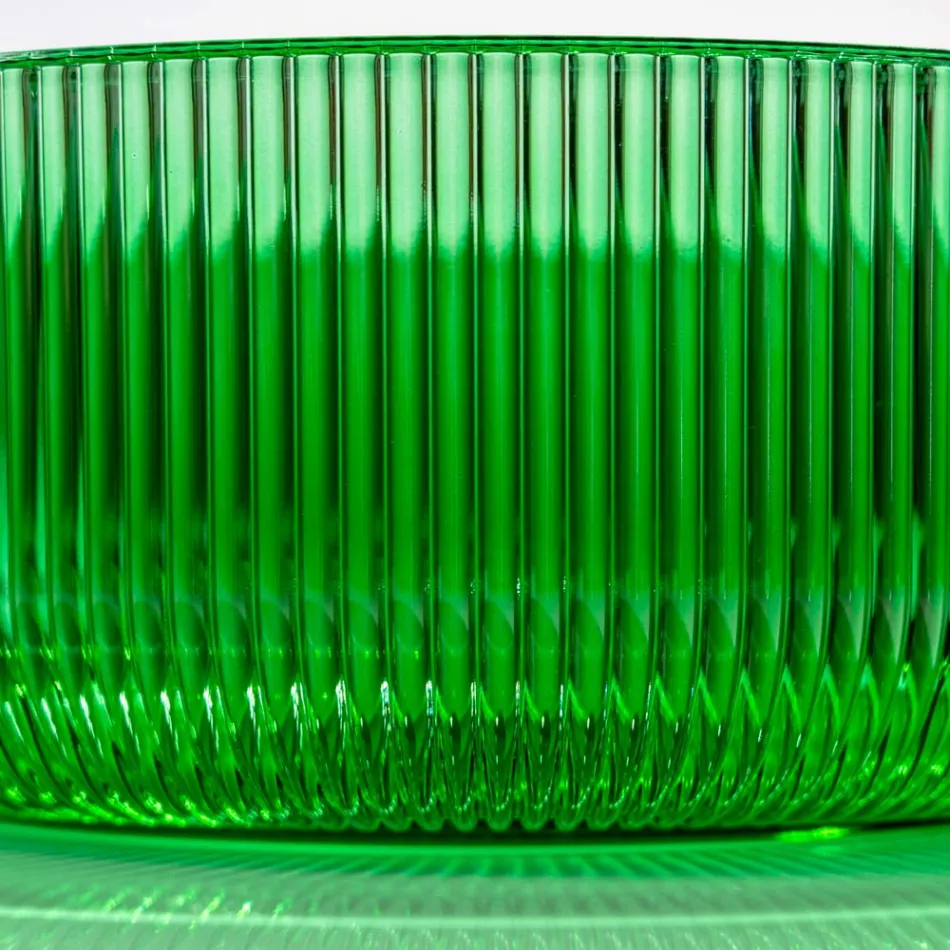 Lavabo da Appoggio Tondo in Vetro Veneziano Plissè Made in Italy - Zircone  Viadurini