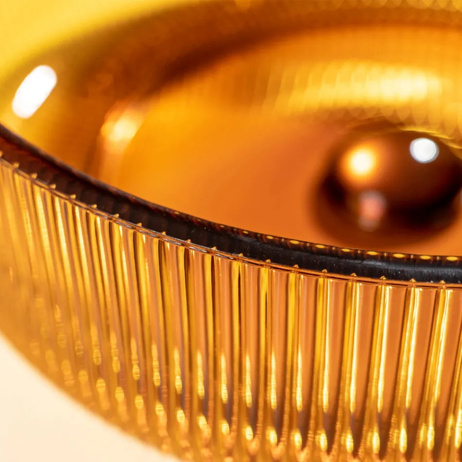 Lavabo da Appoggio Tondo in Vetro Veneziano Plissè Made in Italy - Zircone  Viadurini