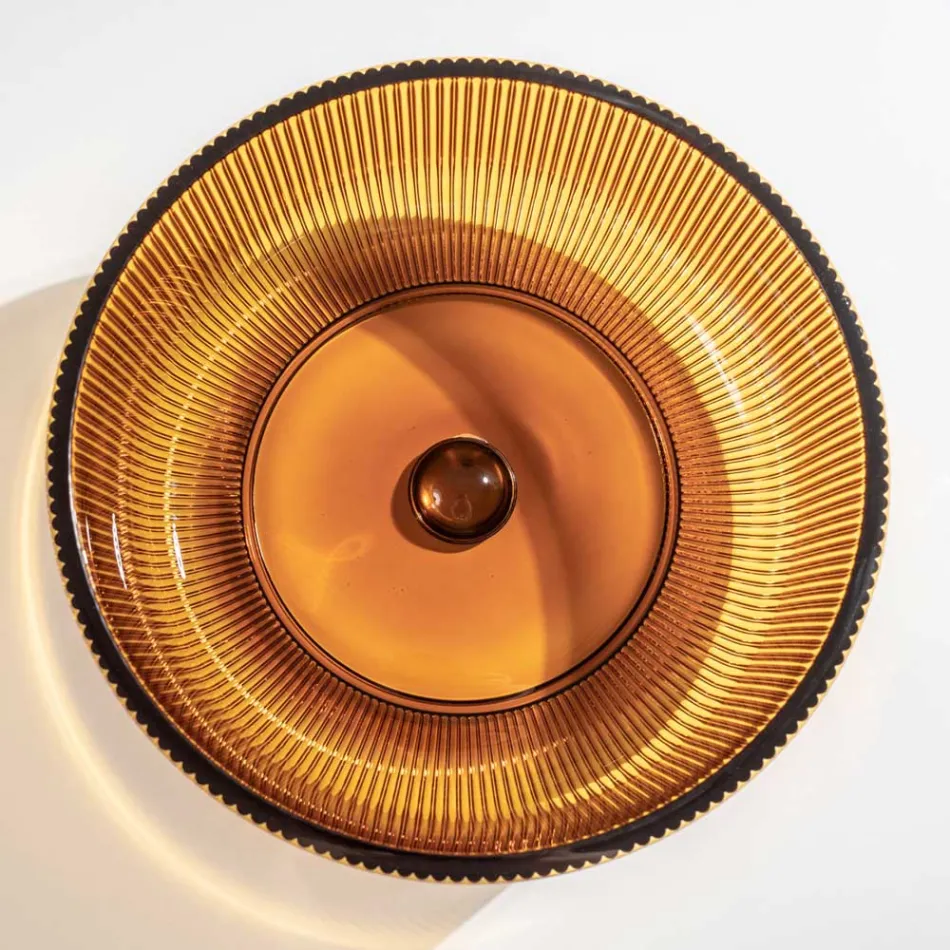 Lavabo da Appoggio Tondo in Vetro Veneziano Plissè Made in Italy - Zircone  Viadurini