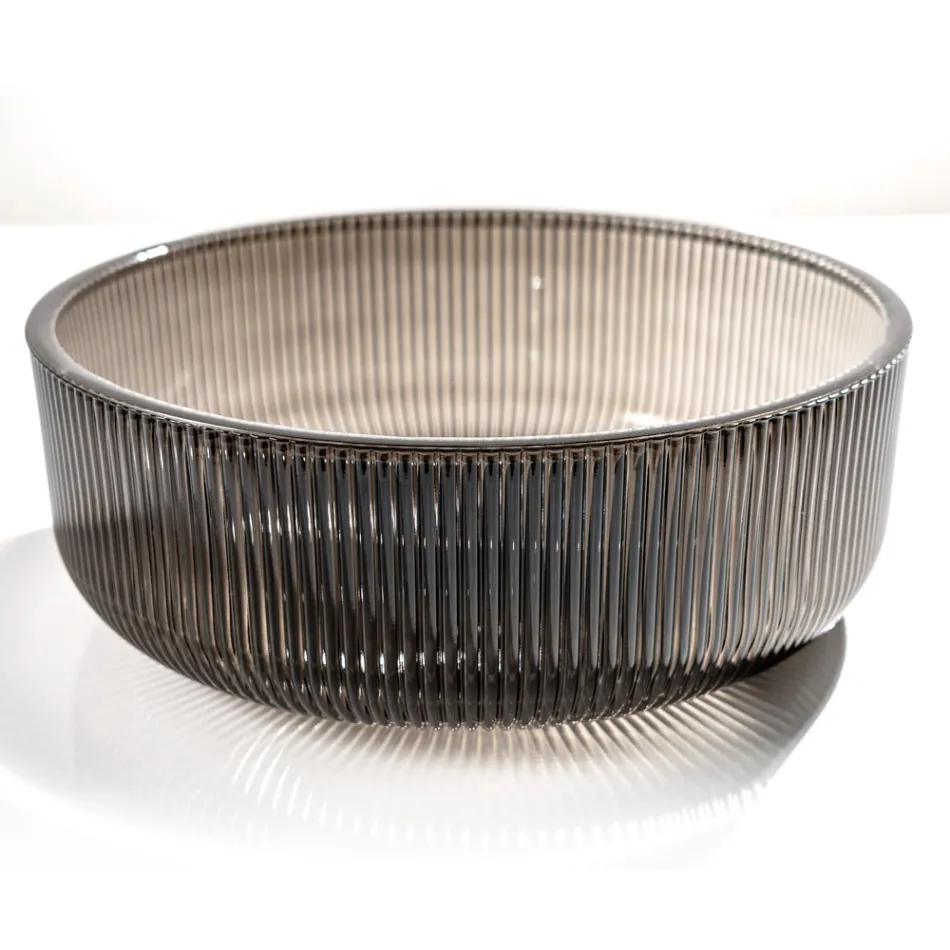 Lavabo da Appoggio Tondo in Vetro Veneziano Plissè Made in Italy - Zircone  Viadurini