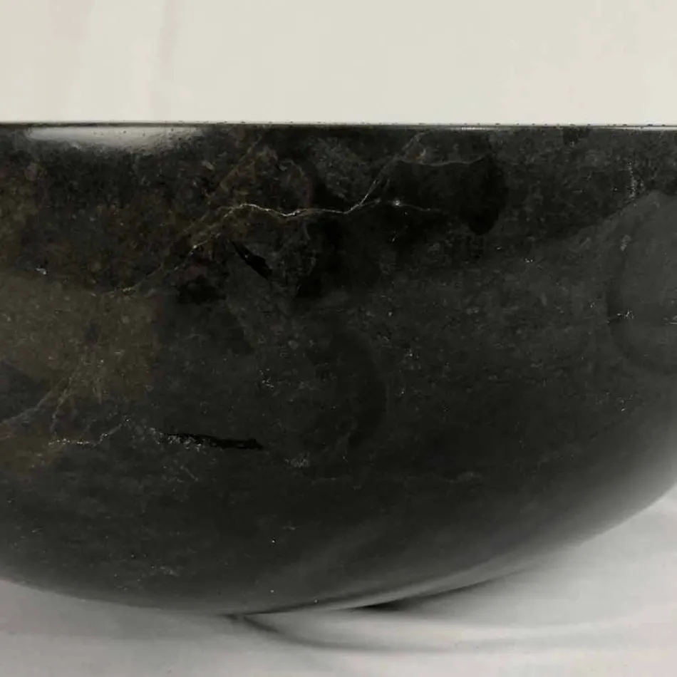 Lavabo da appoggio tondo nero in pietra naturale Levi, pezzo unico Viadurini