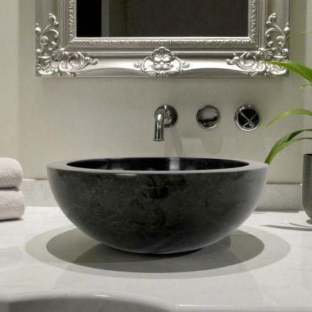 Lavabo da appoggio tondo nero in pietra naturale Levi, pezzo unico Viadurini