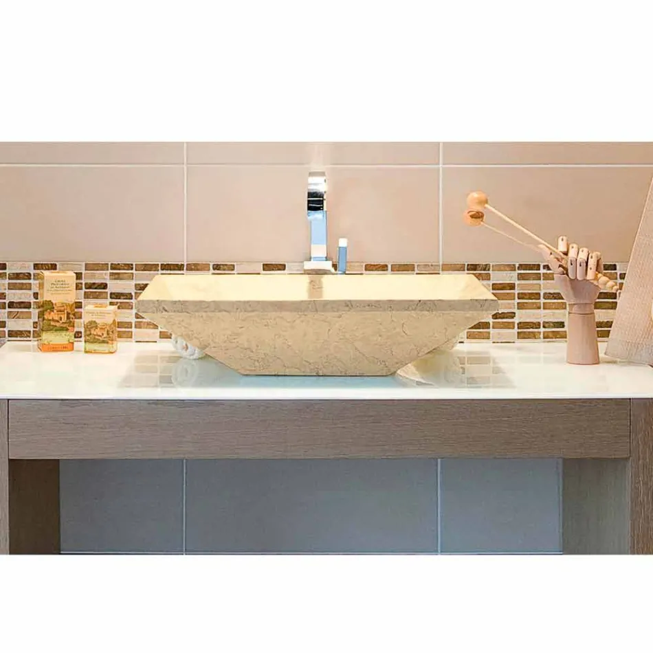 Lavabo da Appoggio Trapezoidale in Pietra Naturale Beige Wok Viadurini