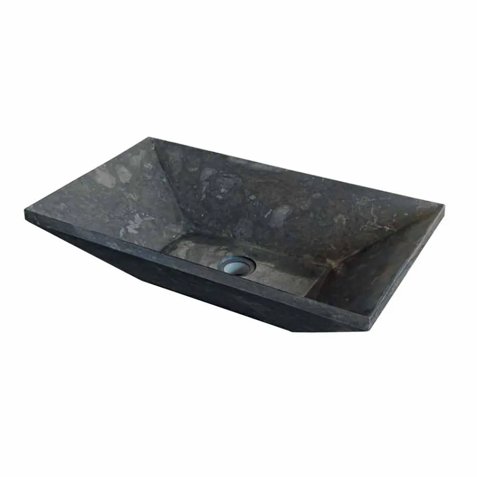 Lavabo da Appoggio Trapezoidale in Pietra Naturale Nero Wok Viadurini