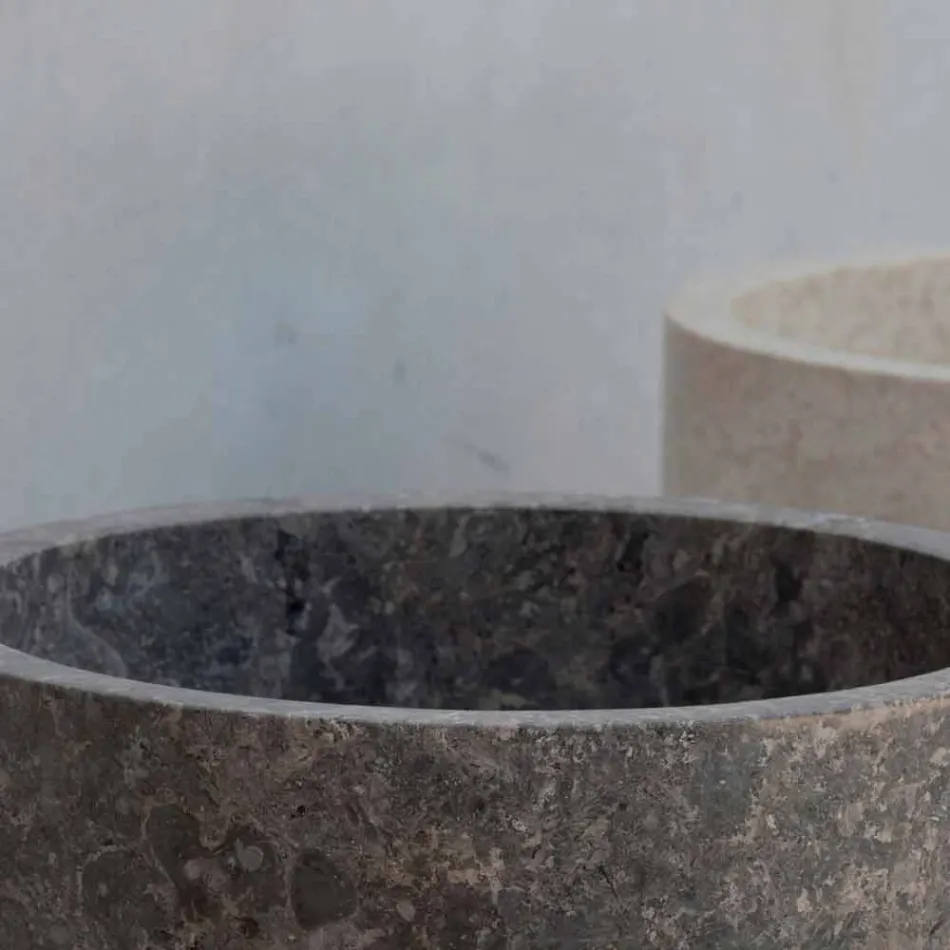 Lavabo da Bagno Cilindrico Freestanding in Marmo Grigio - Cremino Viadurini