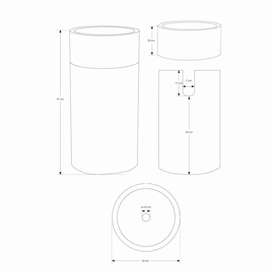 Lavabo da Bagno Cilindrico Freestanding in Marmo Grigio - Cremino Viadurini
