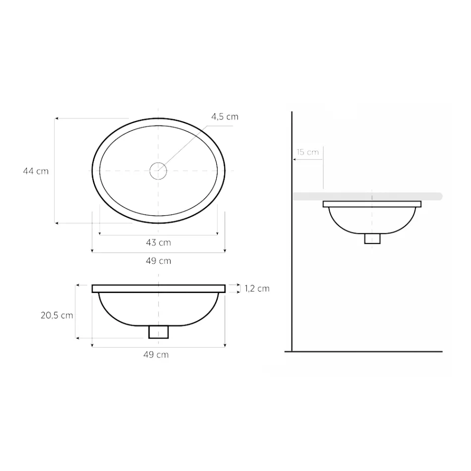Lavabo da Bagno Incassato in Fire Clay Fuso a Mano Made in italy - Erioli Viadurini
