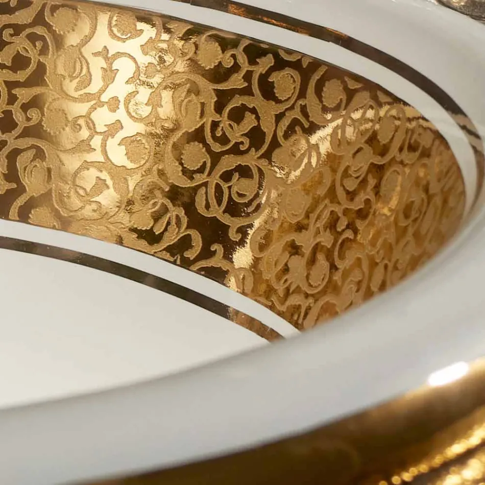 Lavabo da incasso tondo in fire clay e oro fatto in Italia, Otis Viadurini