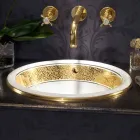 Lavabo da incasso tondo in fire clay e oro fatto in Italia, Otis Viadurini