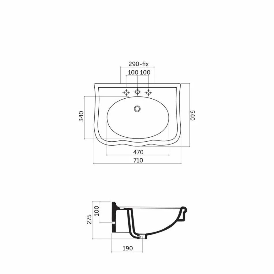 Lavabo da Parete o con Colonna in Ceramica L70cm Made in Italy Avise Viadurini