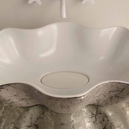 Lavabo di design da appoggio ceramica bianco argento made Italy Cubo Viadurini