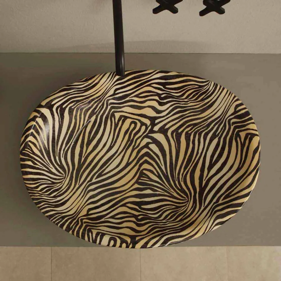 Lavabo di design da appoggio ceramica zebra arancio made Italy Glossy Viadurini