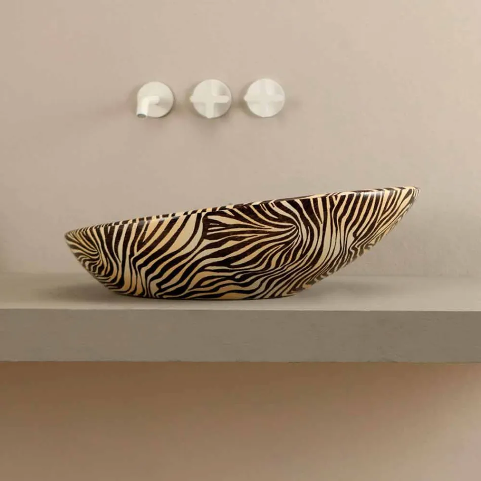 Lavabo di design da appoggio ceramica zebra arancio made Italy Glossy Viadurini