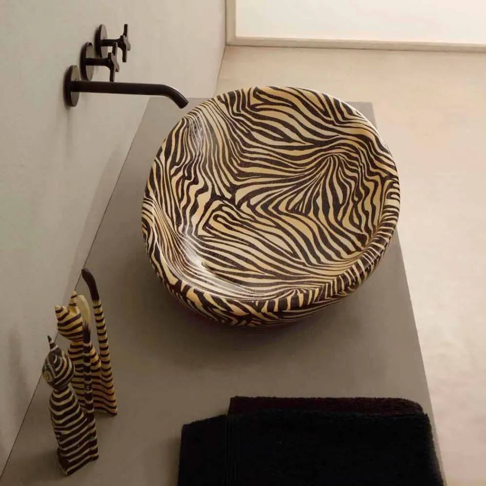 Lavabo di design da appoggio ceramica zebra arancio made Italy Glossy Viadurini