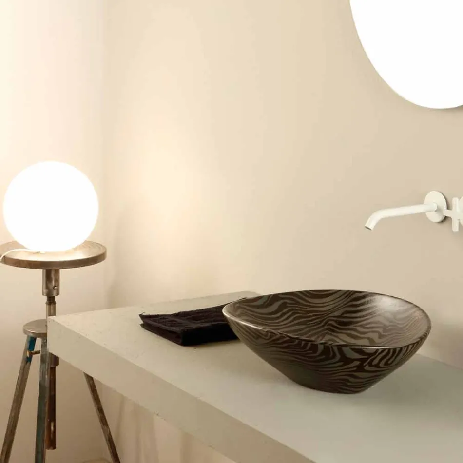 Lavabo di design da appoggio ceramica zebrata nero made Italy Animals Viadurini