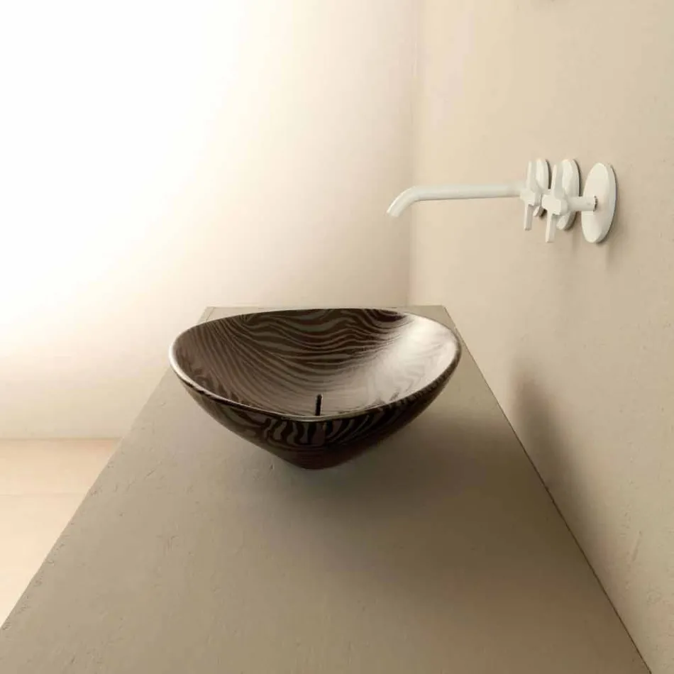 Lavabo di design da appoggio ceramica zebrata nero made Italy Animals Viadurini