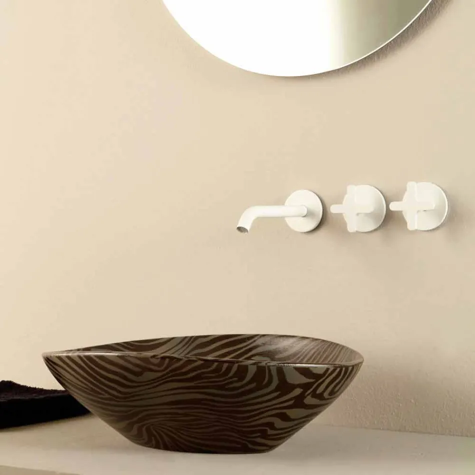 Lavabo di design da appoggio ceramica zebrata nero made Italy Animals Viadurini